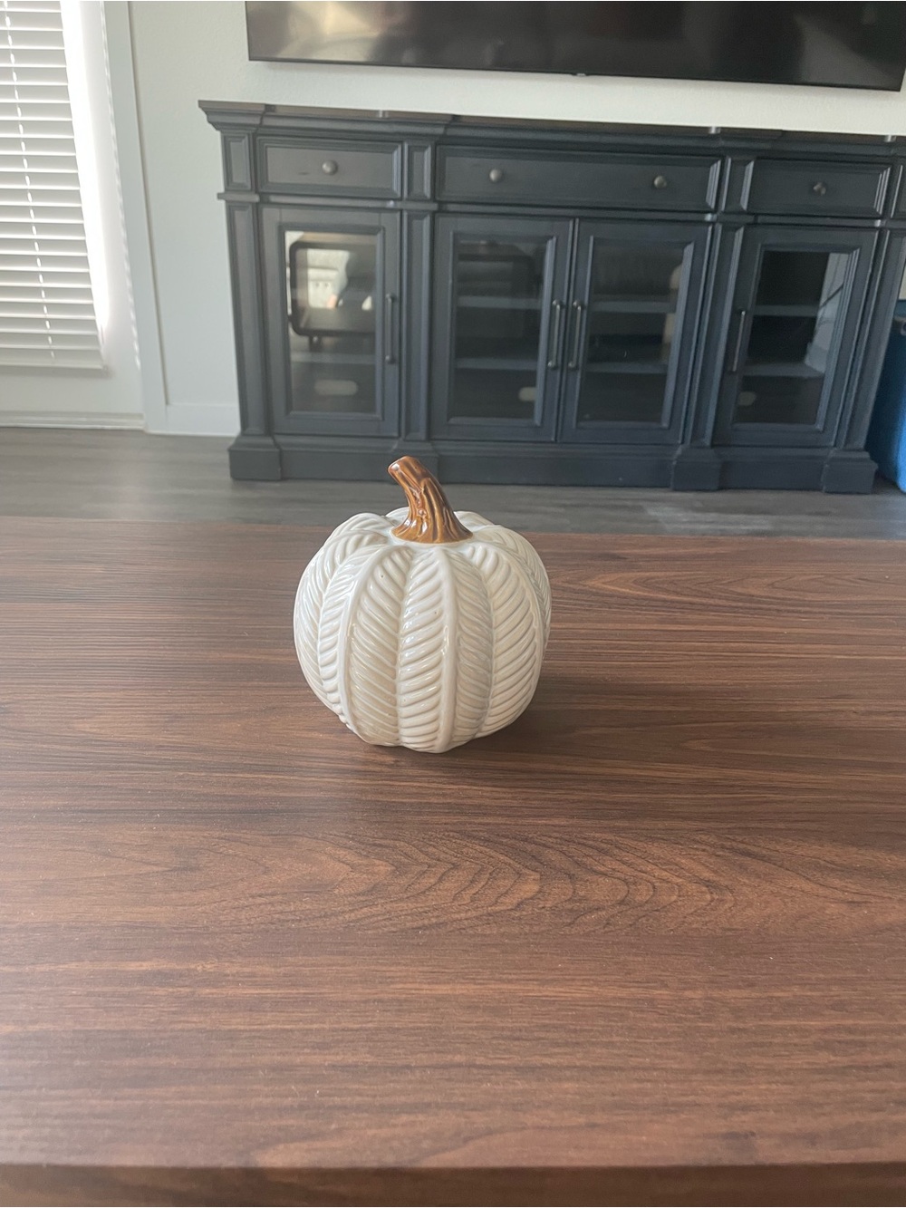 Ceramic Cream Decorative Pumpkin with Gold Stem - Home Accents